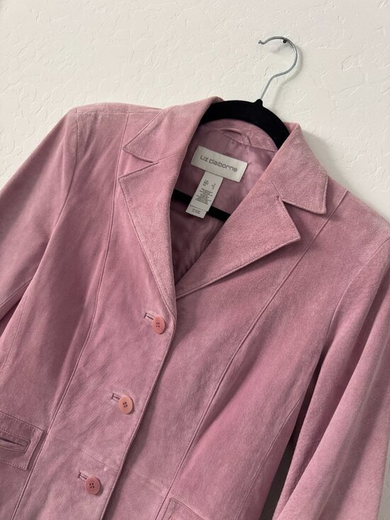 Liz Claiborne Jackets & Blazers - Liz Claiborne Pink Suede Leather Blazer Jacket Womens Small Y2K Career Chic